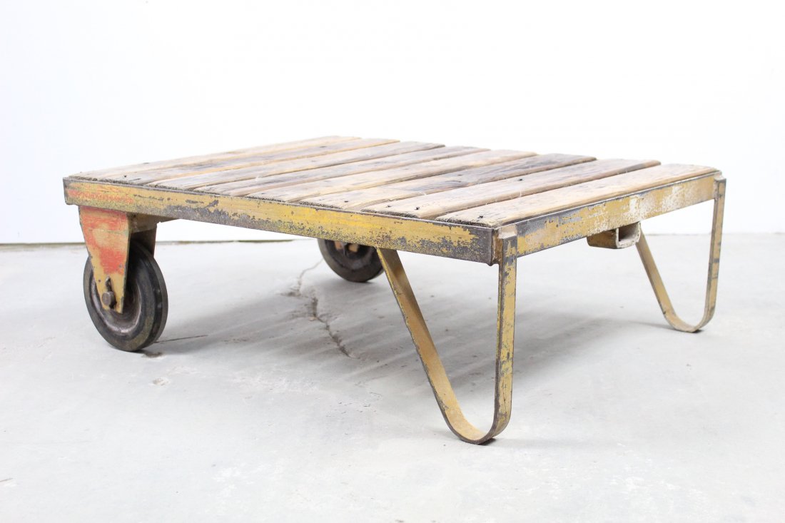 Yellow Paint Industrial Factory Cart Coffee Table (1 of 6)