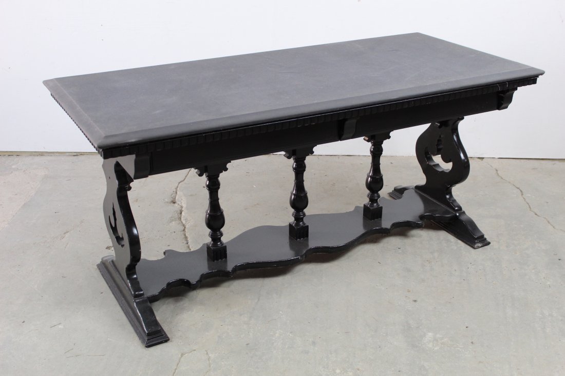 Customized Canvas Topped Black Painted Library Table (1 of 5)