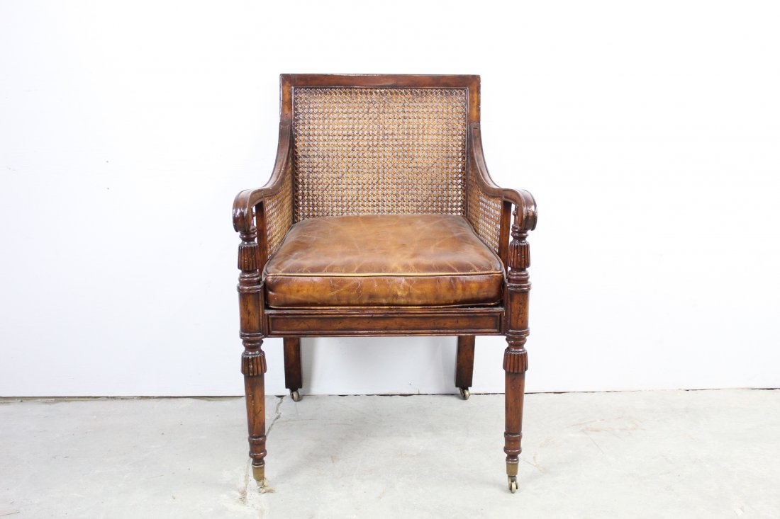 Leather & Cane Armchair Chair, Great Patina (1 of 8)