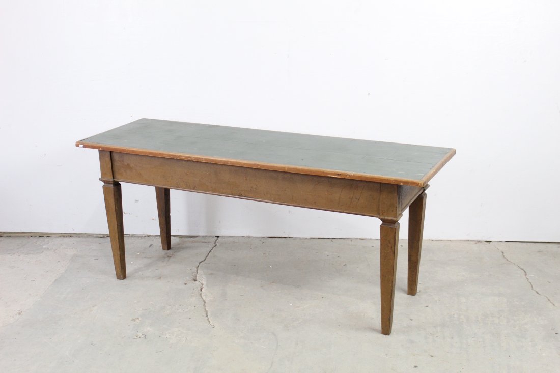 Green Leather Top Oak Library Table (1 of 4)