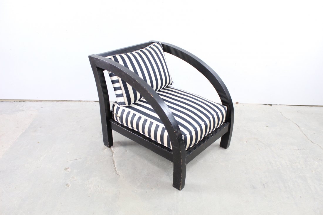 Black & White Striped Upholstered Paul Frankl D-Chair (1 of 5)