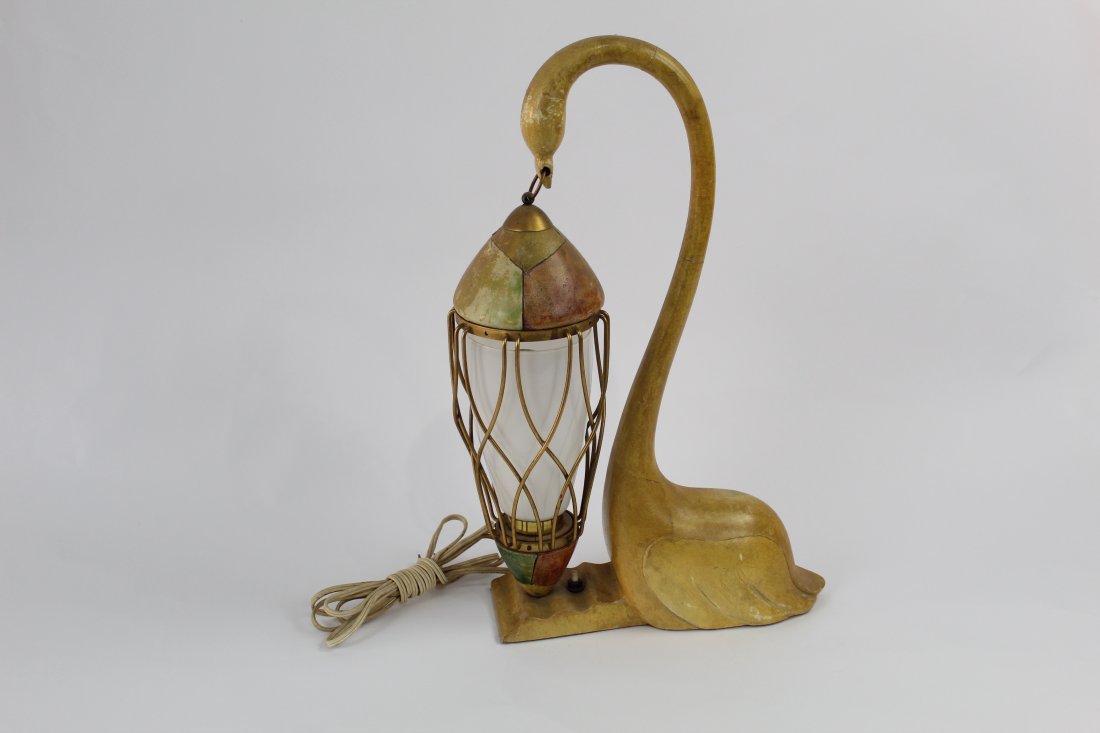 Aldo Tura Goat Skin Swan Lamp, Mid Century Modern (1 of 4)