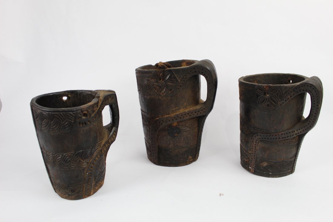 Lot of 3 Nepalese Carved Wooden Water Jug, Nepal (1 of 3)