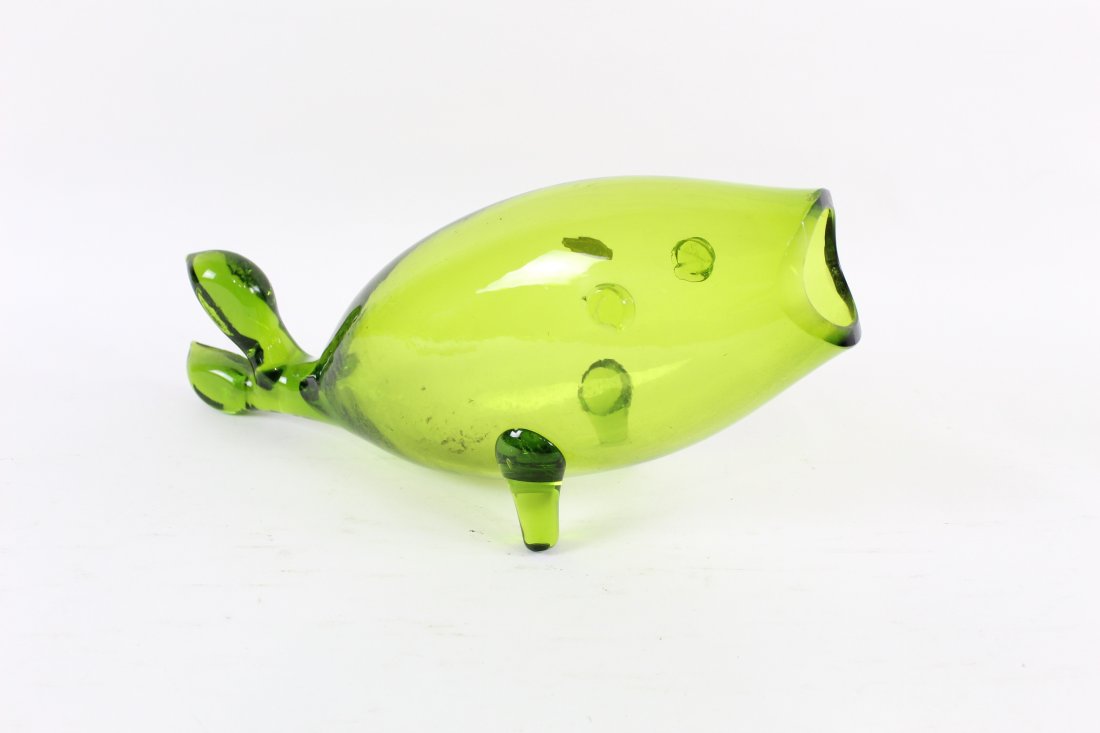 Mid Century Modern Blenko Green Glass Fish Vase (1 of 5)