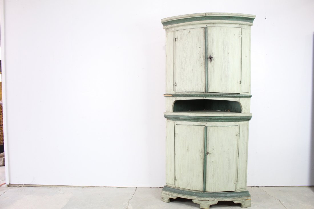 Green Painted European Curved Front Corner Cabinet (1 of 5)