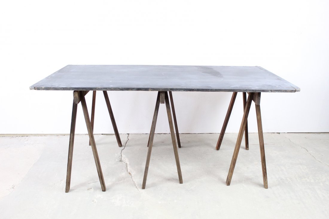 3-Sawhorse Plank Primitive Table, Black Painted Surface (1 of 6)
