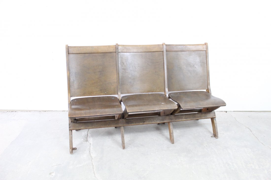 3-Seater Folding Chair Bench, Wood from Church (1 of 4)