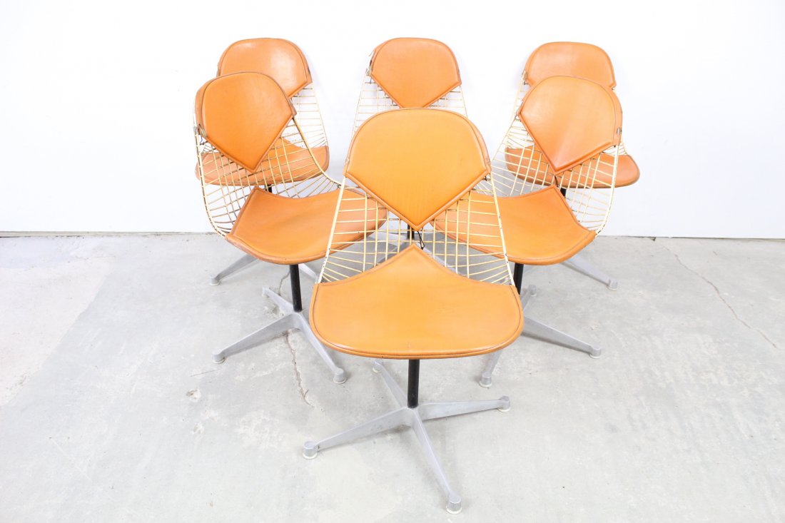 Set of 6 Orange Eames Herman Miller Bikini Chairs (1 of 9)