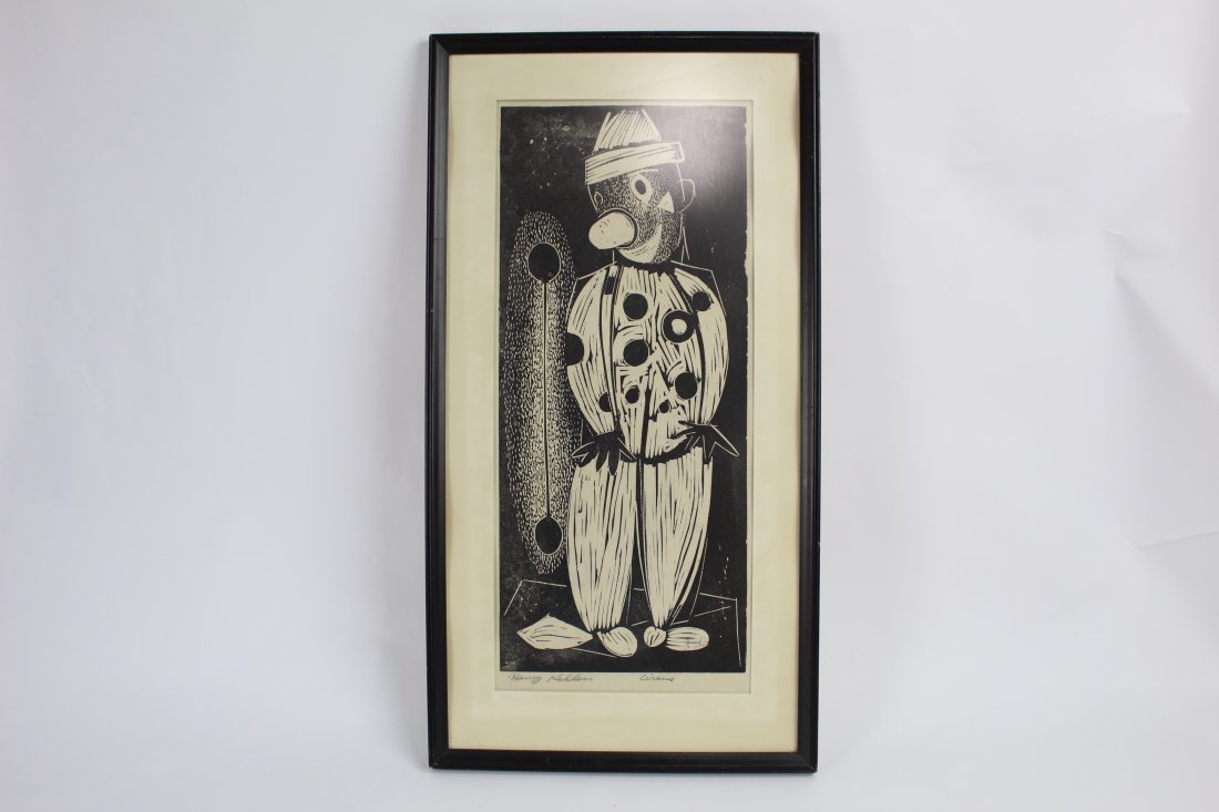 Mid Century Clown Etching by Henry Kallem (1 of 2)