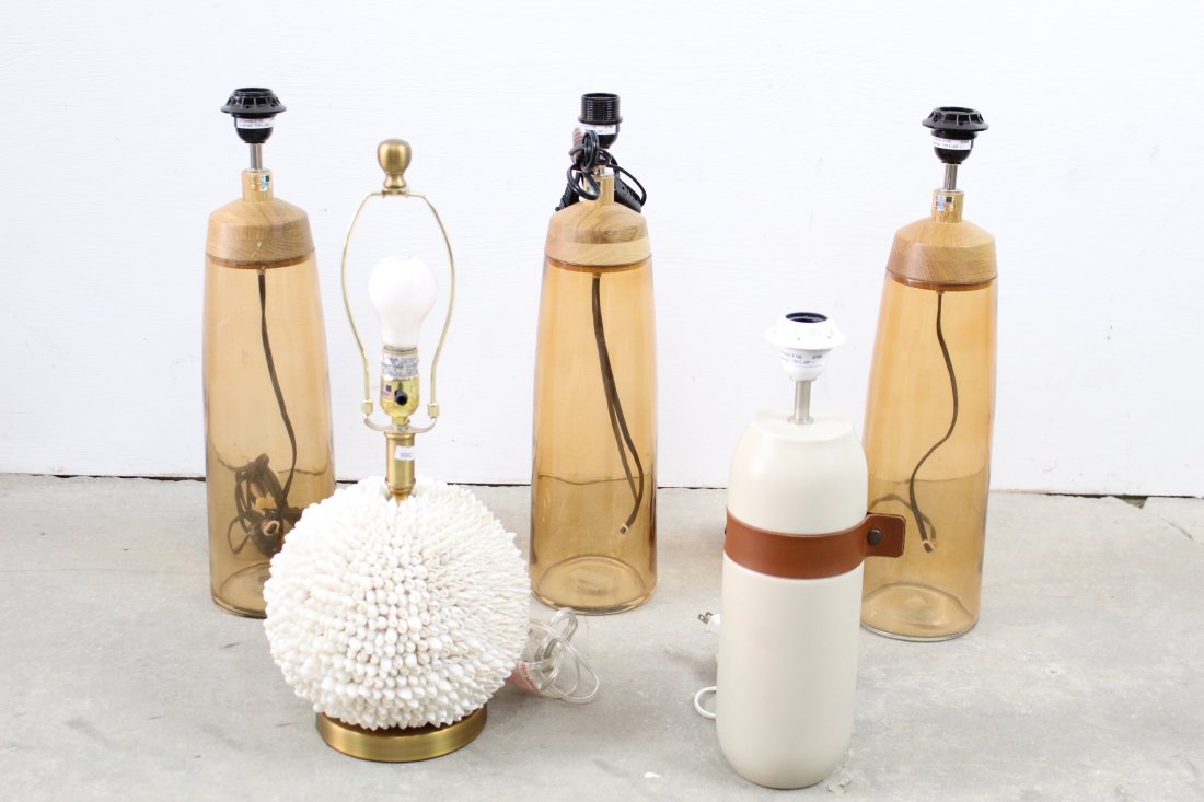 Group of Contemporary Shell, Glass, Leather Lamps (1 of 3)