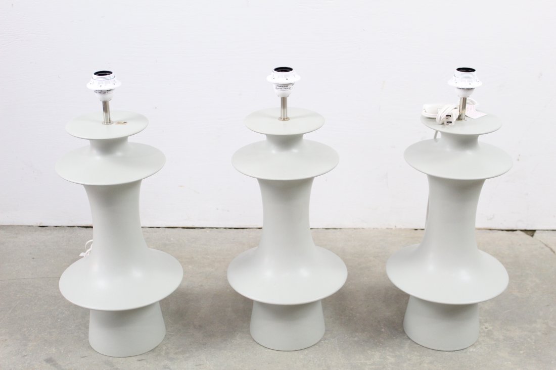 Set of 3 Grey Ceramic Saucer Shaped Contemporary Lamps (1 of 2)