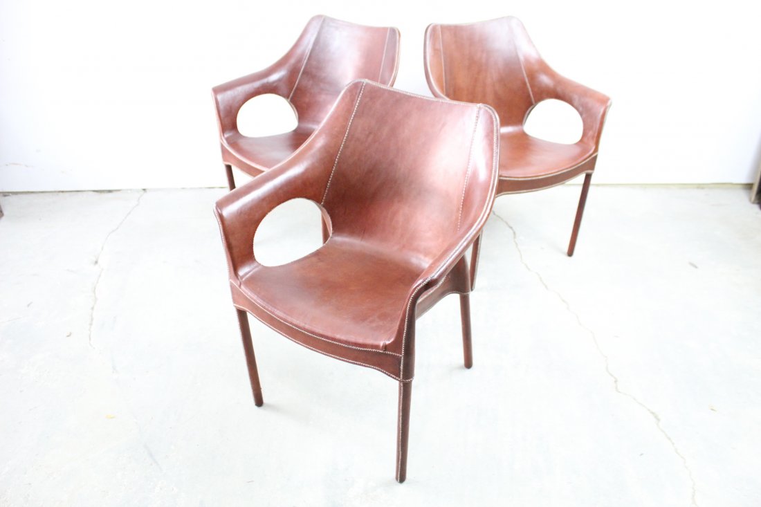Lot of 3 Sol & Luna Brown Leather Armchairs (1 of 4)