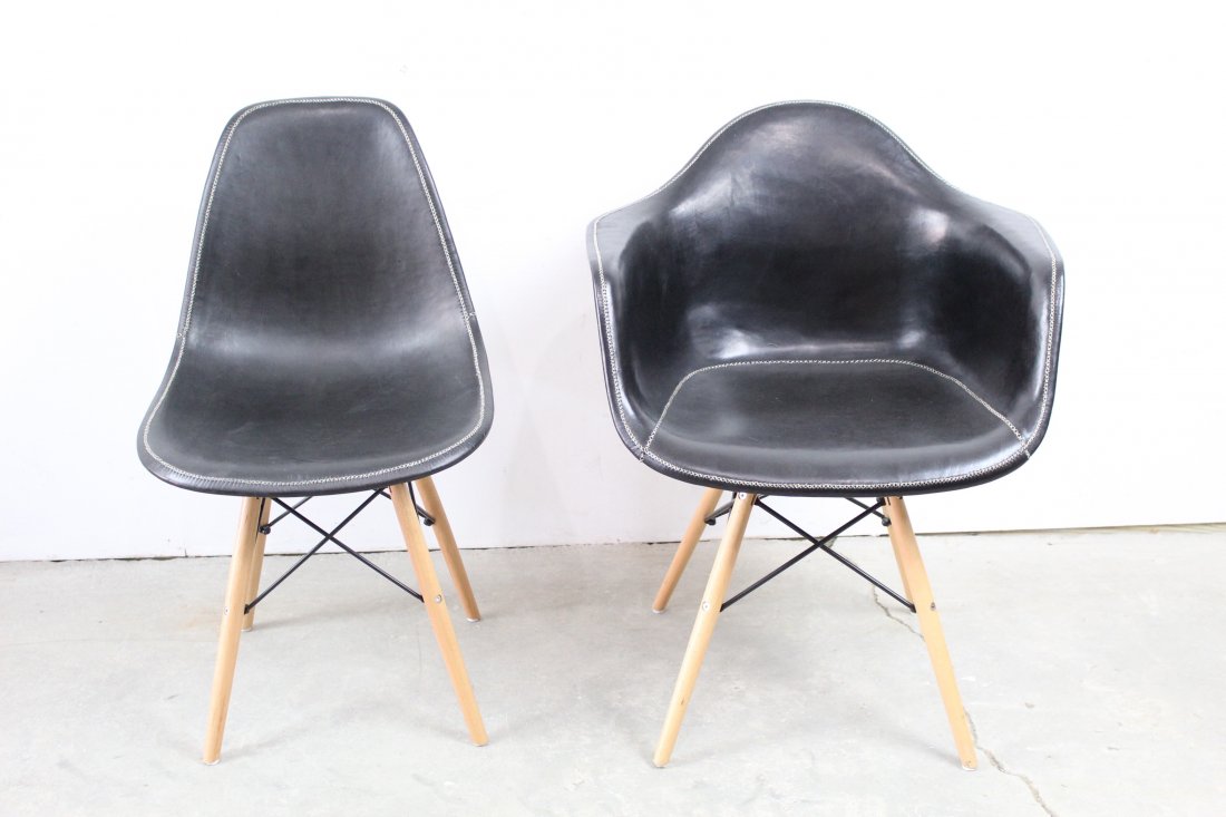 Sol & Luna Mismatched Black Leather Eames Style Chairs (1 of 4)