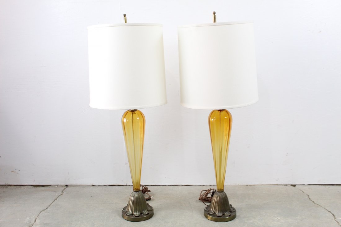 Pair of Large Amber Blown Glass Lamps (1 of 3)