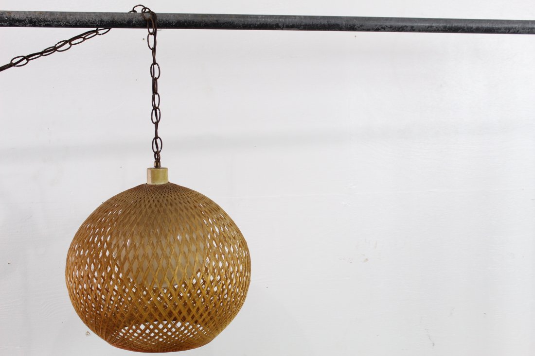 Round Woven Mid Century Fiberglass Hanging Lamp (1 of 3)
