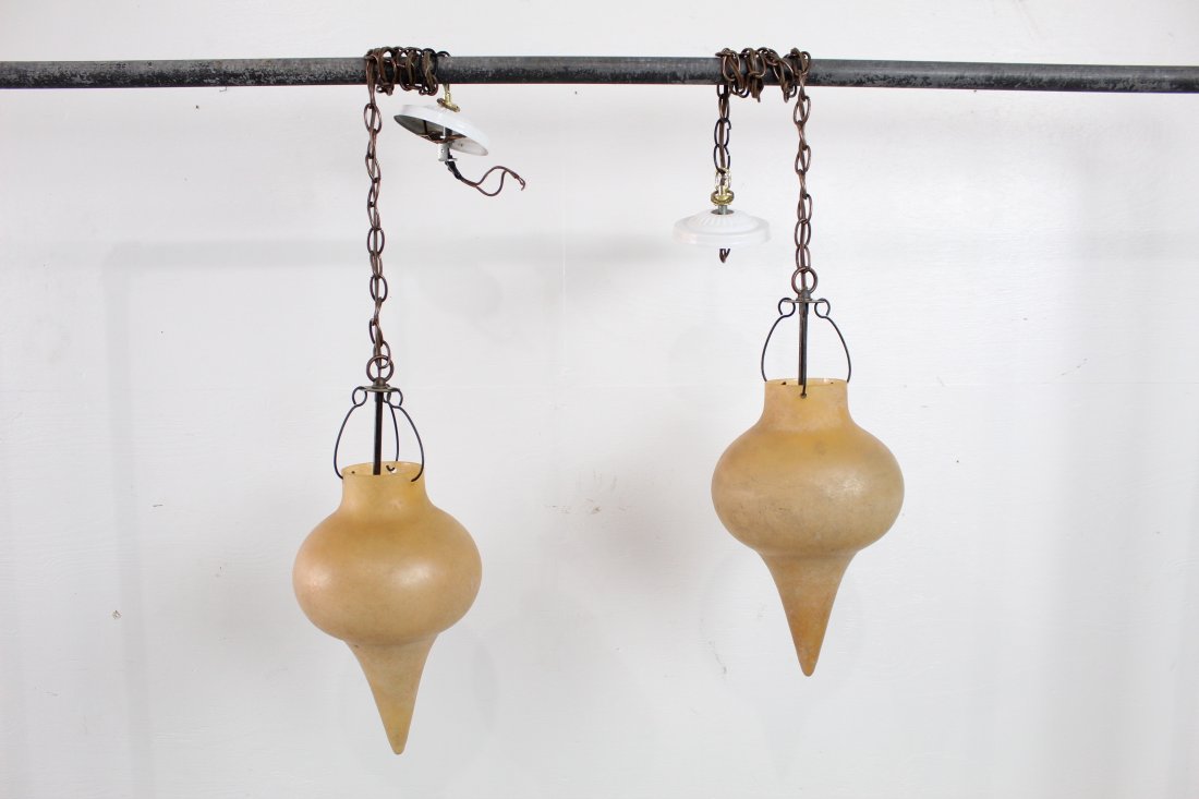 Pair of Peach Art Glass Tear Drop Hanging Light Fixture (1 of 3)