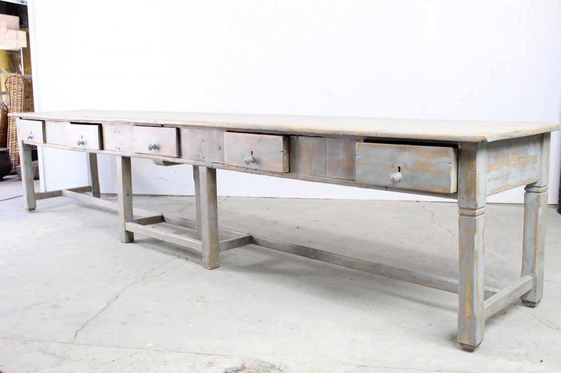 15ft Long Gray Painted Display Table with Drawers (1 of 10)