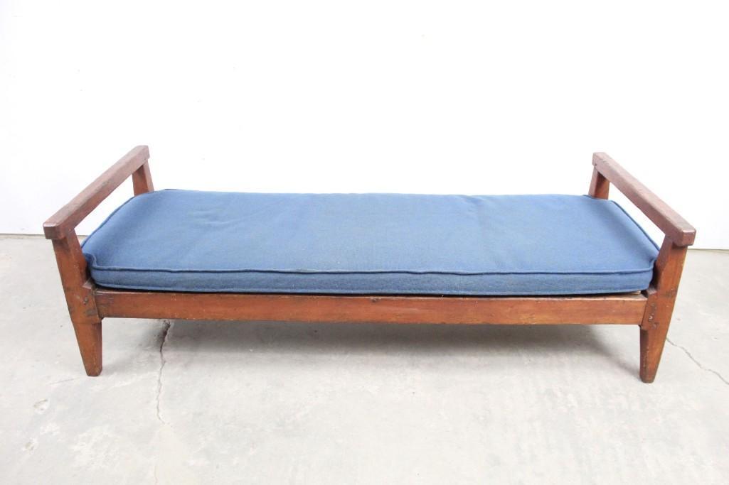 Primitive Day Bed with Mid Century Modern Blue Cushion (1 of 7)