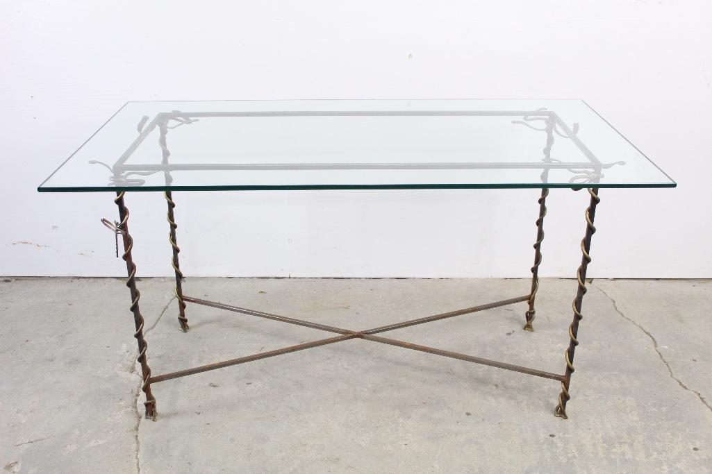 Giacometti Style Wrought Iron & Glass Dining Table (1 of 5)