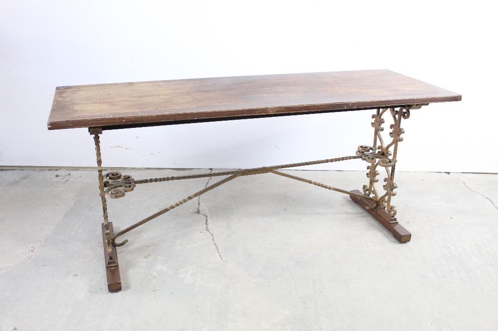 Gold Gilt Wrought Iron Base & Wood Top Console Table (1 of 6)