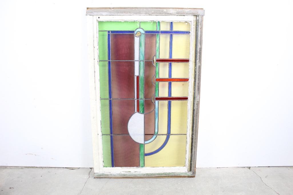 Large Geometric Stained Glass Window,Bauhaus Deco Style (1 of 6)