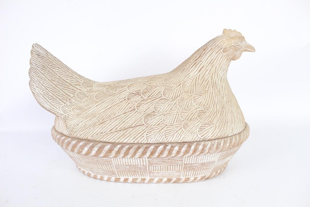 Chip Carved Wood Covered Figural Chicken Bowl, Folk Art (1 of 6)