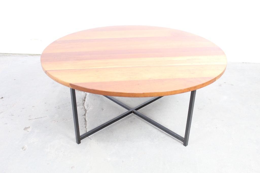 Round Mid-century Modern Coffee Table with Metal Base (1 of 4)