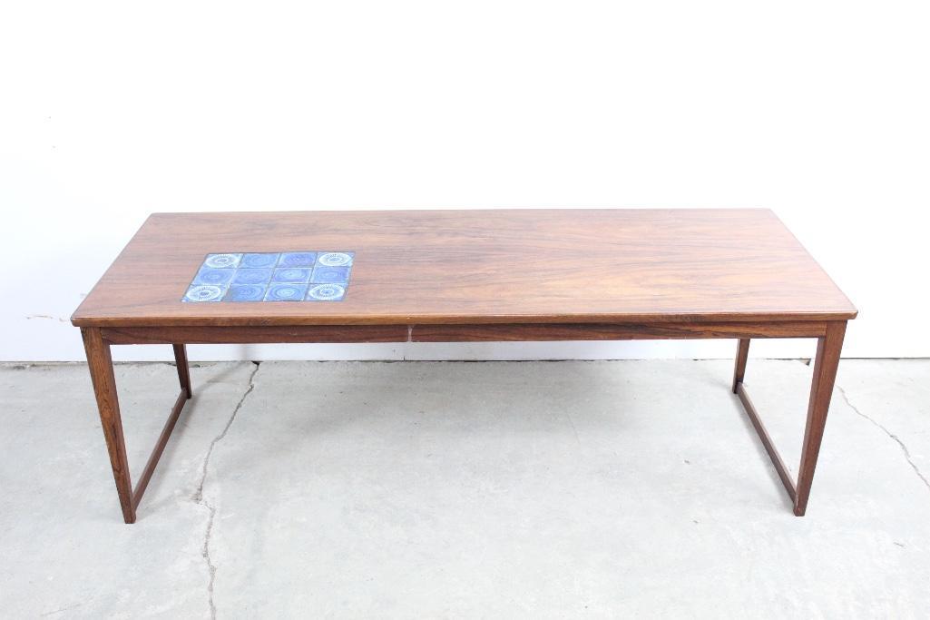 Danish Modern Rosewood Table with Blue Tile Inlay (1 of 5)