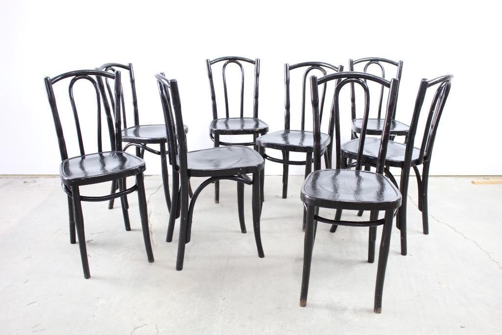 Set of 8 Black Paint Bentwood Thonet Cafe Chairs,Mazola (1 of 8)
