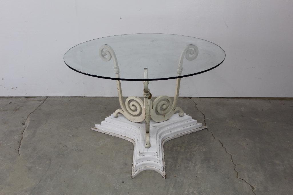 Art Nouveau Metal Scroll & Round Glass Top Dining Table (1 of 4)
