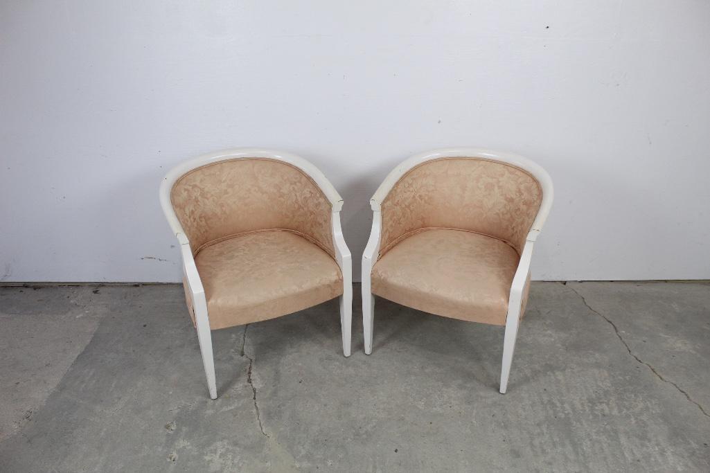Pair of Pink & White Upholstered Barrel Back Chairs (1 of 4)