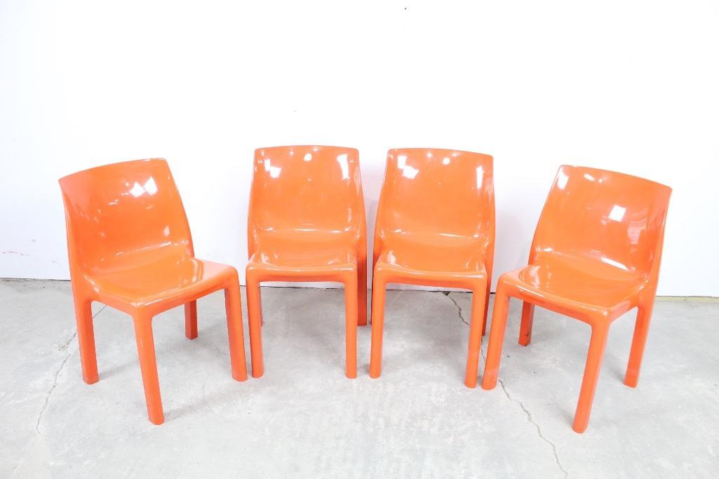 Set 4 Plastic Mid-century Modern Orange Chairs,Polyform (1 of 6)