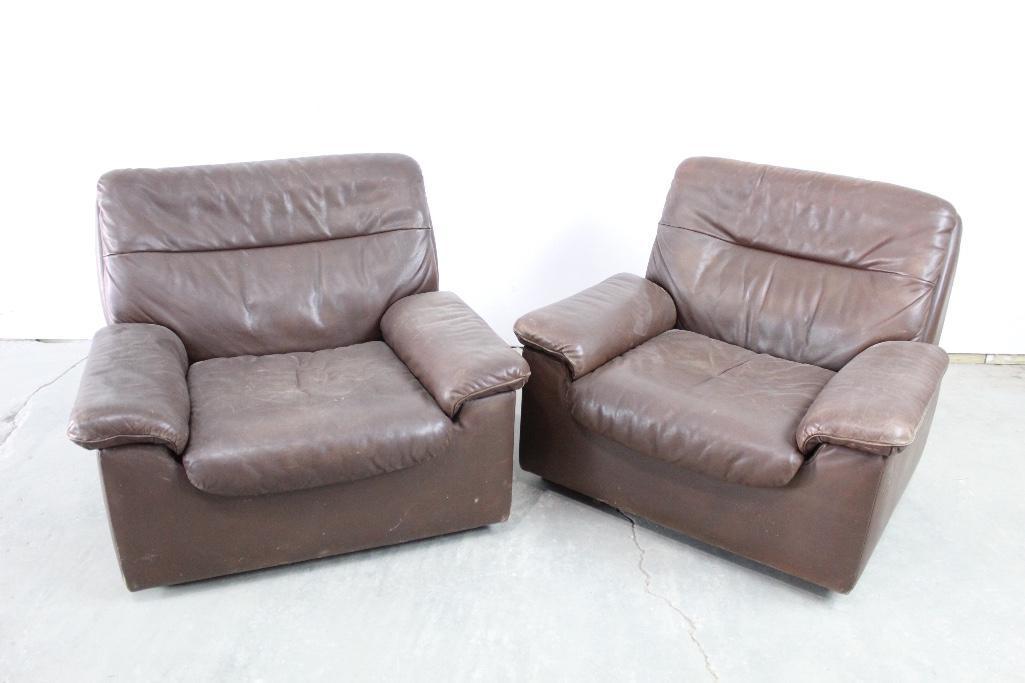 Set of 2 DeSede Brown Leather Club Lounge Chairs (1 of 5)