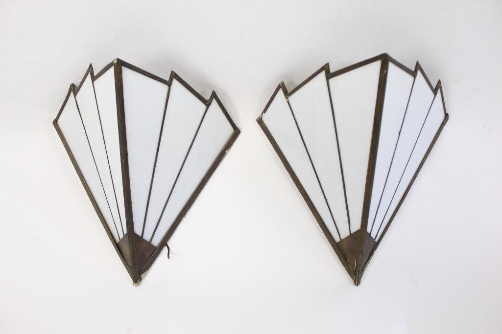 Pair of Art Deco Jazz Age Milk Glass Sconce Lights (1 of 8)