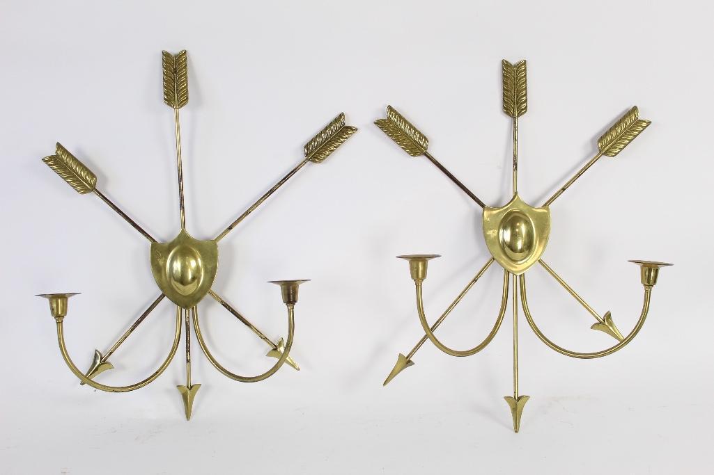 Pair Brass Arrow Wall Candle Holders,Hollywood Regency (1 of 8)