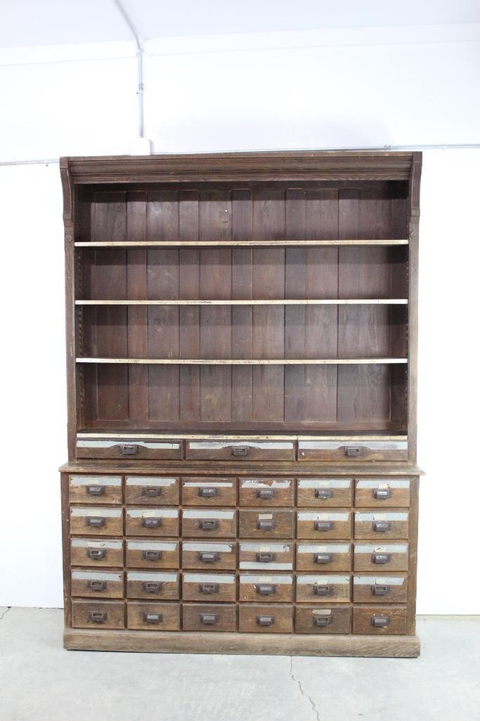 Oak Apothecary Store Cabinet Backbar Shelf & 33 Drawers (1 of 7)