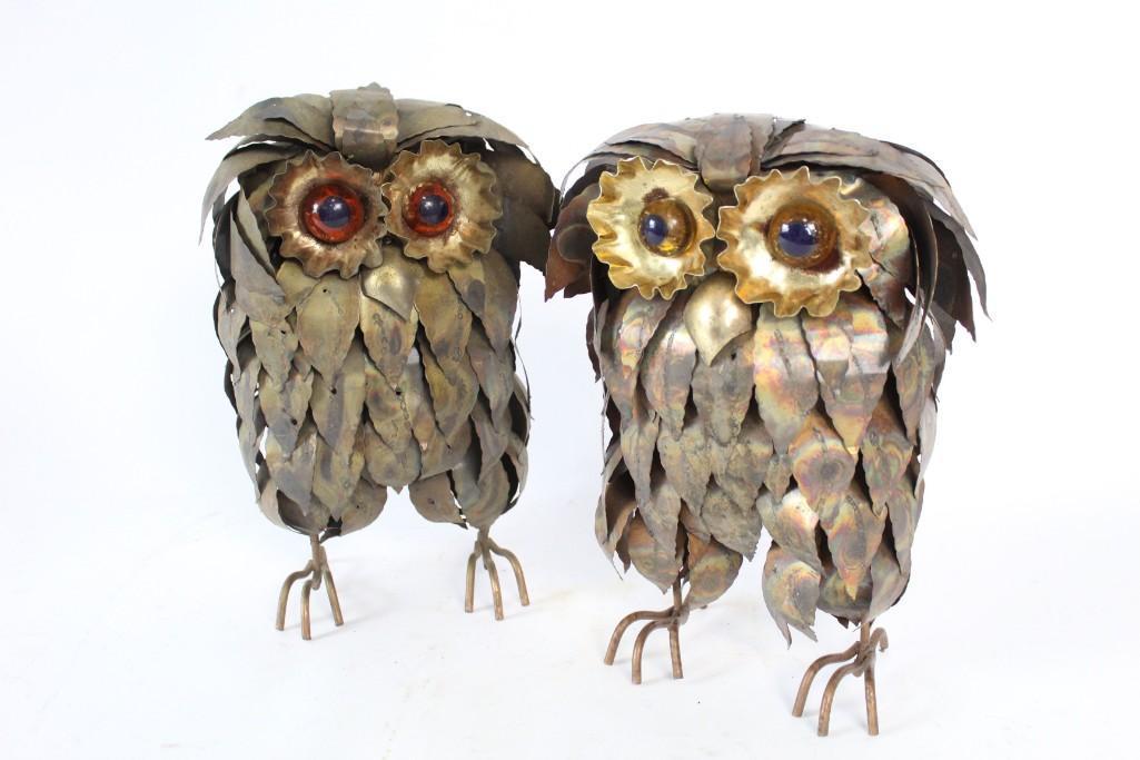 Curtis Jere Owl Figures, Made From Brass, Copper, Pair (1 of 8)