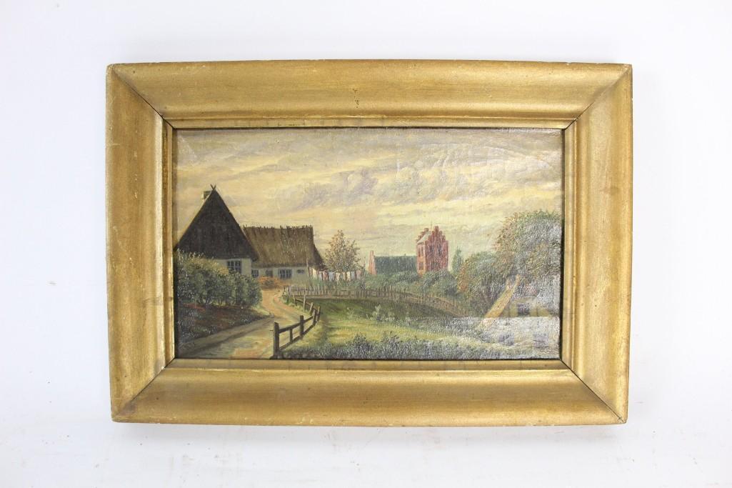 Painting of Thatch Roof Houses with Hanging Laundry (1 of 5)