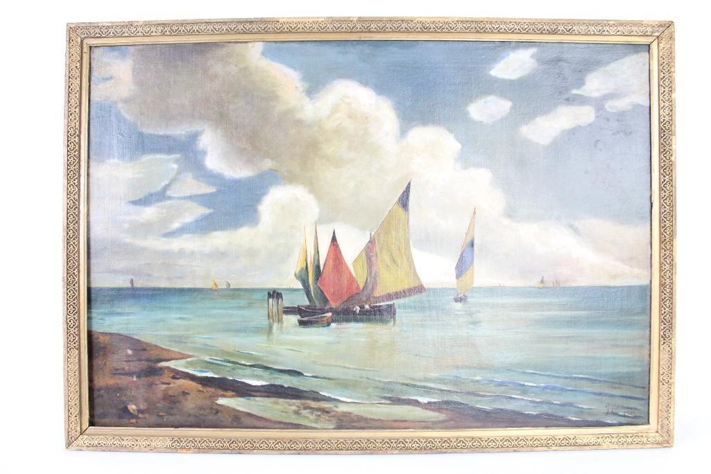 Large Oil Painting of Sailboats,Signed & Dated 1909 (1 of 5)