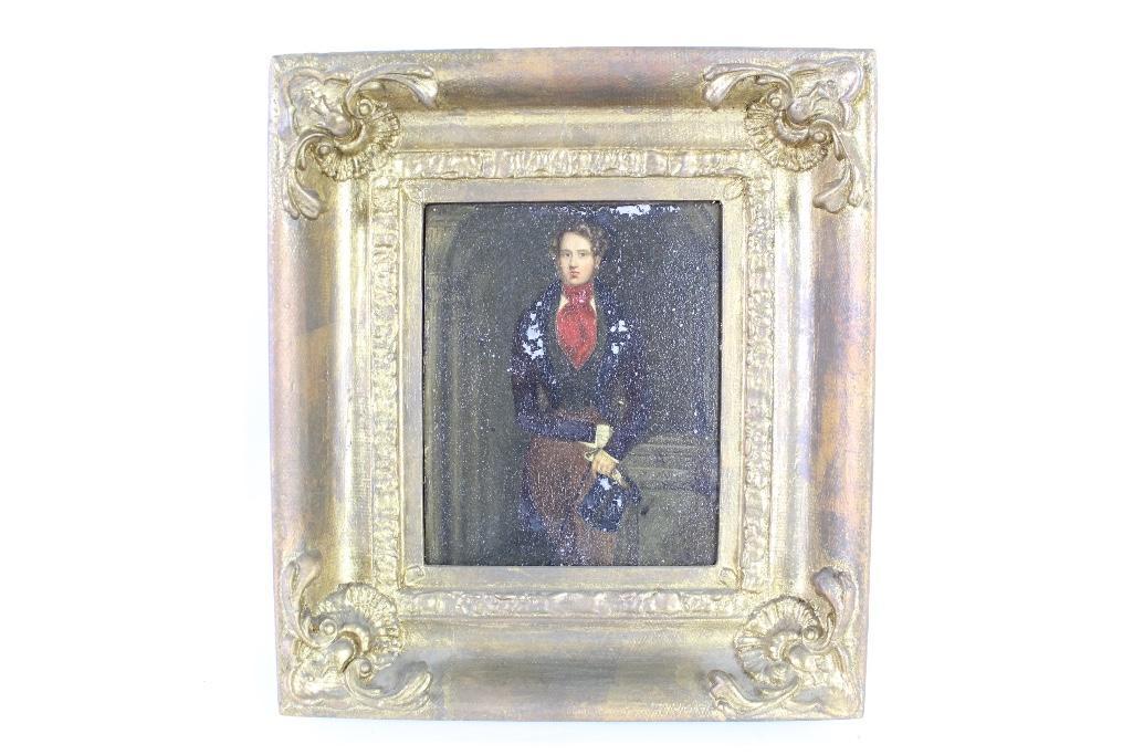 19th Century Tin Painting of Man & Sword,in Gilt Frame (1 of 6)