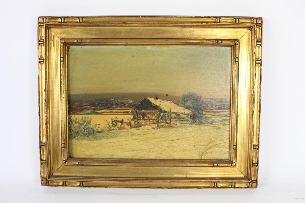 Small Oil Painting Snowy Landscape in Gold Gilt Frame (1 of 6)