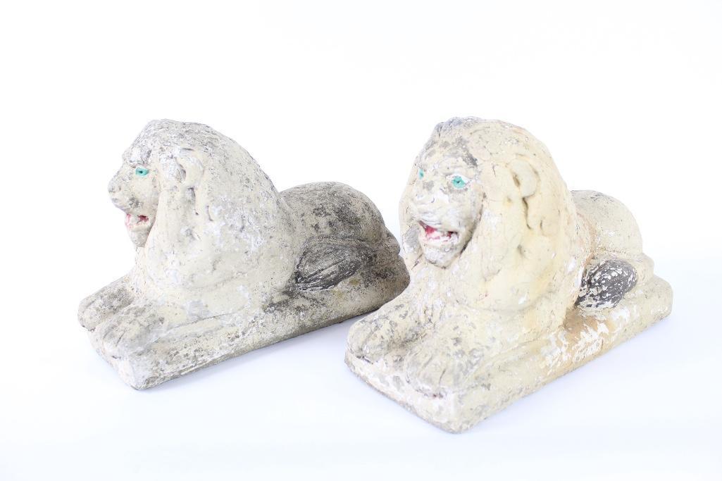 Pair of Interesting Small Concrete Lion Garden Statues (1 of 7)