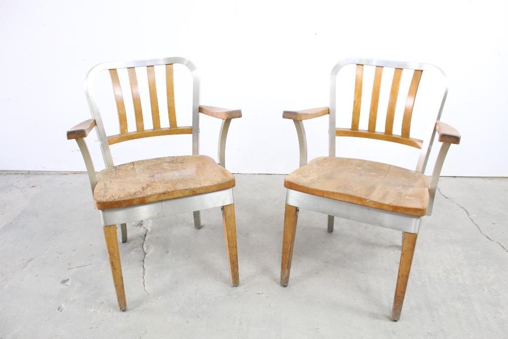 Pair of Shaw Walker Wood & Aluminum Arm Chairs (1 of 10)