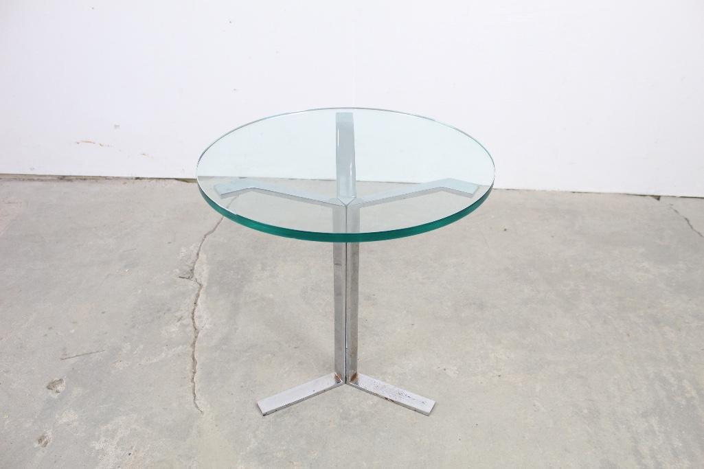 Mid-century Modern Glass Side Table 3-Leg Chrome base (1 of 6)