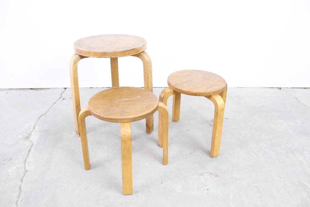Lot of 3 Bentwood Modern Stools,Alvar Aalto Style (1 of 8)
