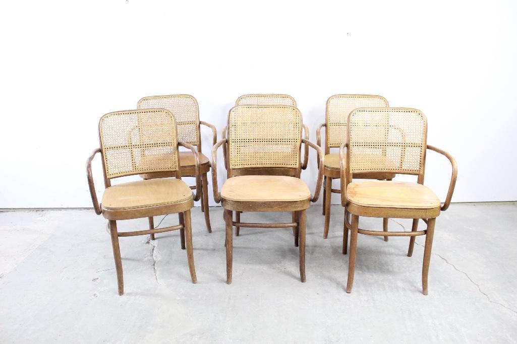 Set of 6 Josef Hoffmann Arm Chairs, Bentwood & Caned (1 of 6)