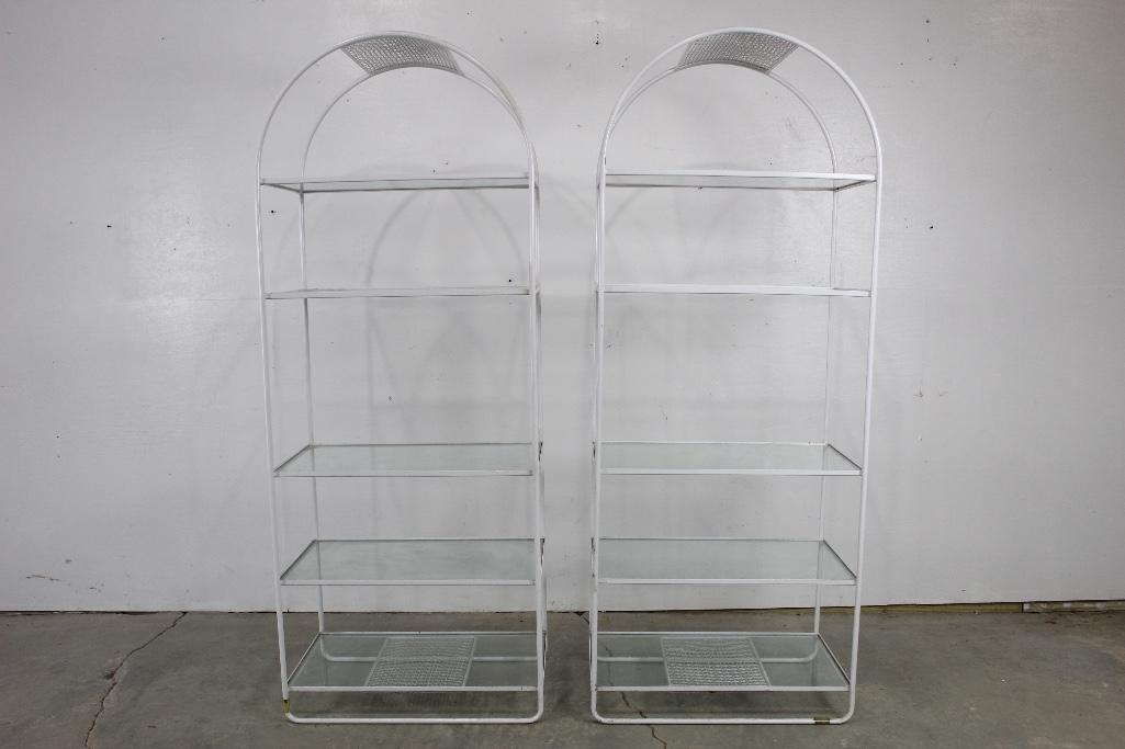 Pair of White Wire Mesh Shelves with Glass, by Woodard (1 of 6)