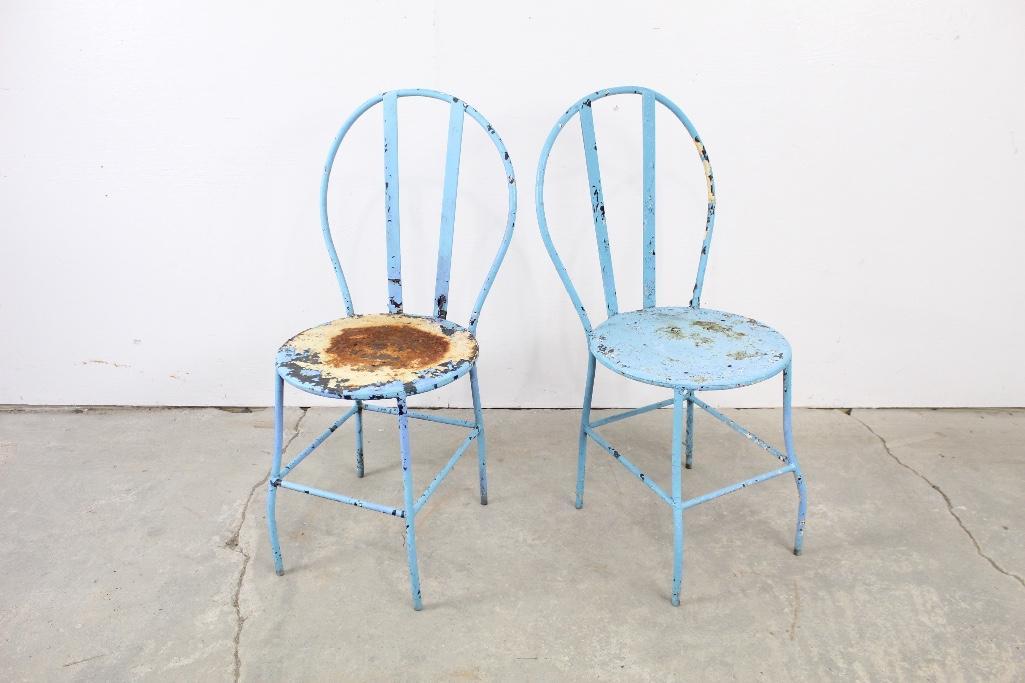 Pair of Painted Blue Iron Medical Chairs, Industrial (1 of 5)