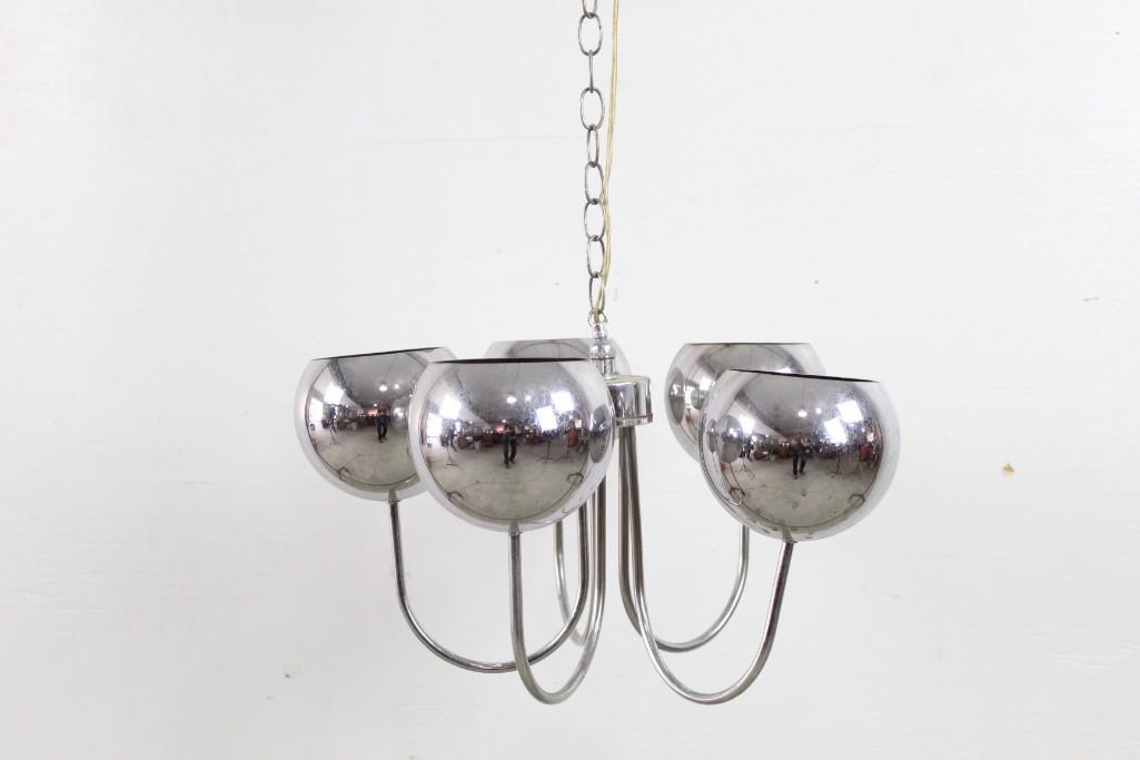 Mid-century Modern Chrome Hanging Light,Curved Arm Ball (1 of 4)