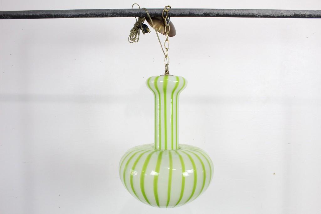 Green & White Striped Murano Glass Hanging Light (1 of 5)